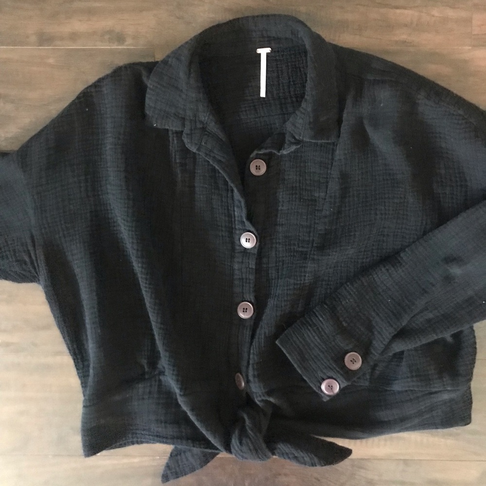 Free people black tie front button up shirt